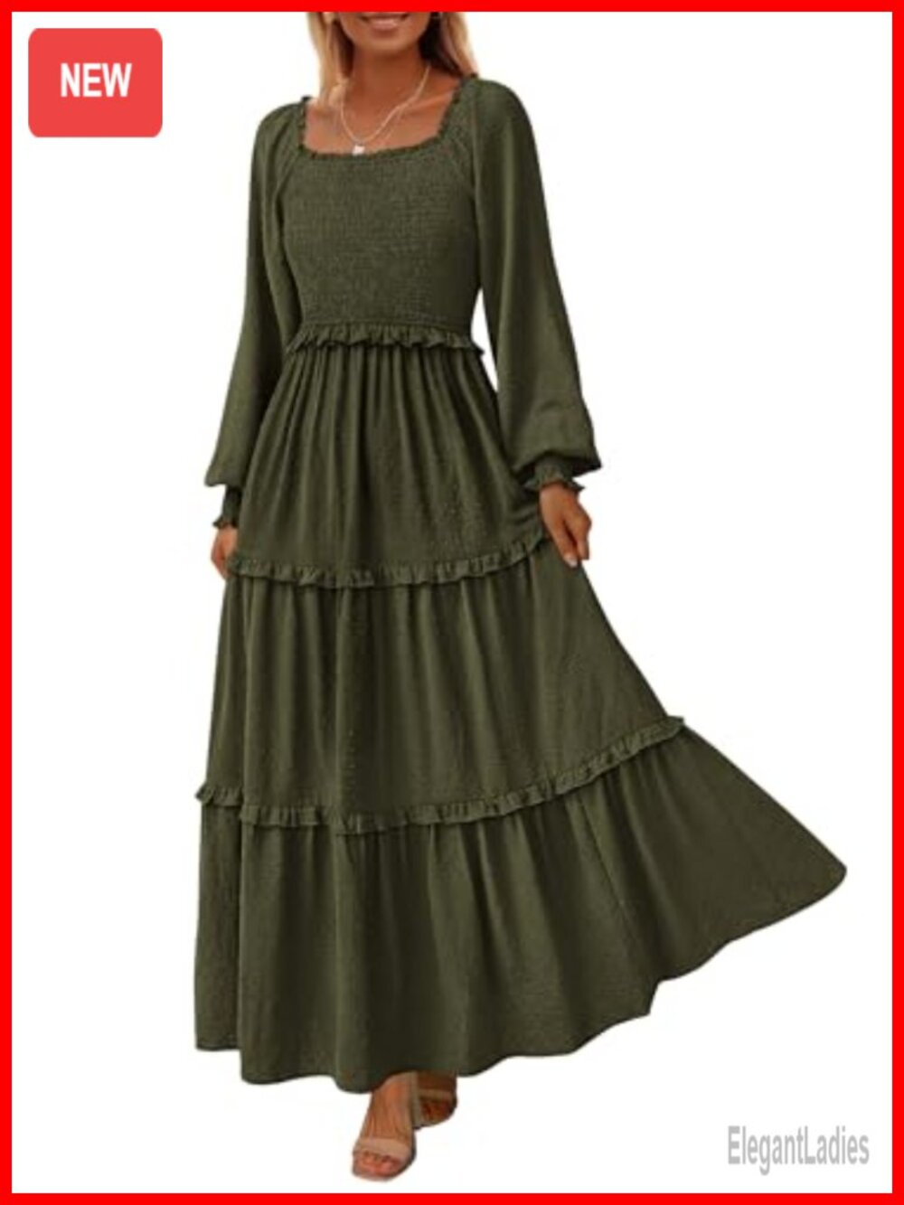 PRETTYGARDEN Women's Smocked Long Sleeve Maxi Dress Wedding Guest